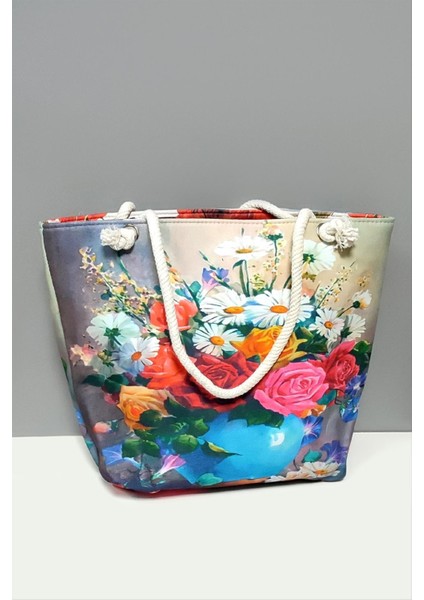 Techmrt Gül Desenli Plaj Çantası-Açık Mavi fiyatları