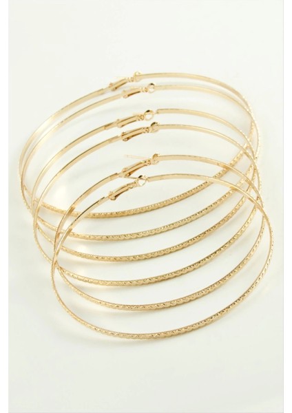 Zikzak Desenli Metal Halka Küpe 6 Adet