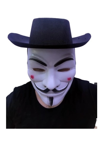 Siyah Renkli Delikli Çocuk Boy Vendetta Şapkası ve Vendetta Maskesi fiyatları