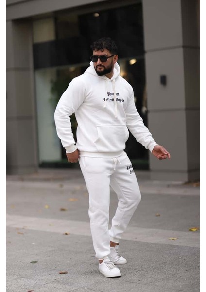 Erkek Unisex Kapüşonlu Kanguru Cepli Şardonlu 3 Iplik Kışlık Içi Polarlı Günlük Eşofman Takım