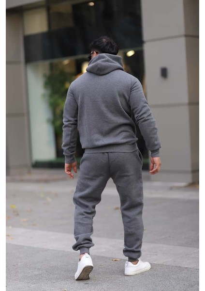 Erkek Unisex Kapüşonlu Kanguru Cepli Şardonlu 3 Iplik Kışlık Içi Polarlı Günlük Eşofman Takım indirimleri