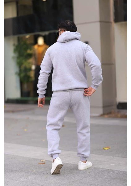 Erkek Unisex Kapüşonlu Kanguru Cepli Şardonlu 3 Iplik Kışlık Içi Polarlı Günlük Eşofman Takım indirimleri