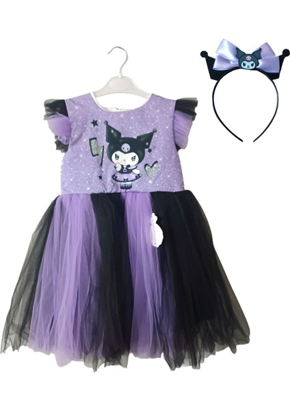 Kız Çocuk Kuromili Taçlı Elbise Parti Mezuniyet Doğum Günü Kostüm Düğün Etkinlik Kuromi