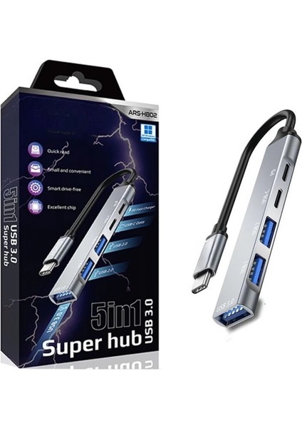 5in1 Metal USB Hub – Yüksek Hızlı Çoklayıcı, 5 Bağlantı Noktalı, Dayanıklı ve Taşınab