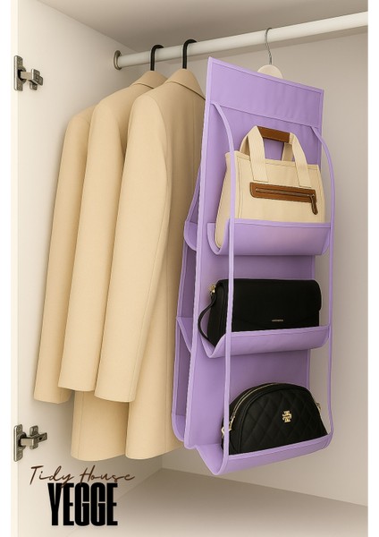 Elegans 6'lı Dolap Içi Askılı Çanta Düzenleyici - Çanta Organizer - 6 Gözlü Çanta Askısı