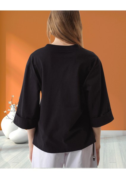 xint Kadın Kapri Kol V Yaka Yanı Yırtmaç ve Bağcık Detaylı Regular Fit Pamuklu Bluz fırsatları