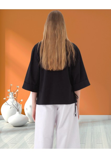 xint Kadın Kapri Kol V Yaka Yanı Yırtmaç ve Bağcık Detaylı Regular Fit Pamuklu Bluz indirimleri