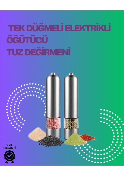 Paslanmaz Çelik Otomatik Baharat Öğütücü Pille Çalışan Tek Tuşlu Kullanım
