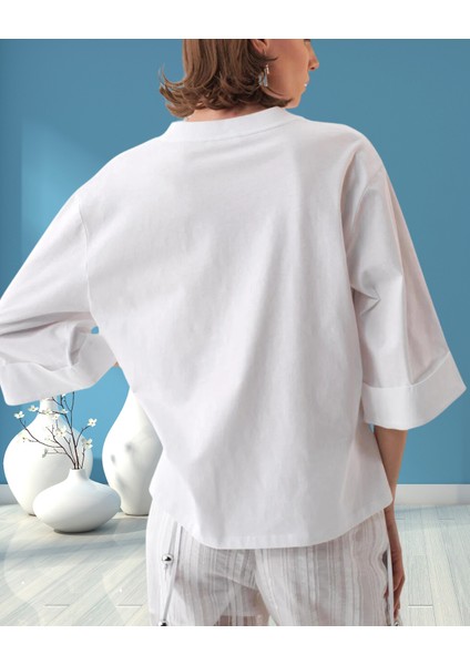 xint Kadın Kapri Kol V Yaka Yanı Yırtmaç ve Bağcık Detaylı Regular Fit Pamuklu Bluz fırsatları