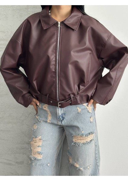 Kemer Detaylı Oversize Deri Ceket fiyatları