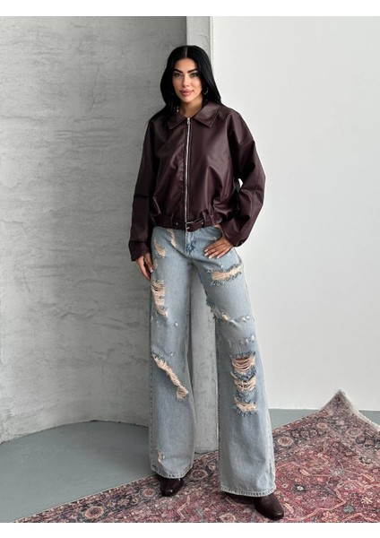 Kemer Detaylı Oversize Deri Ceket fırsatları