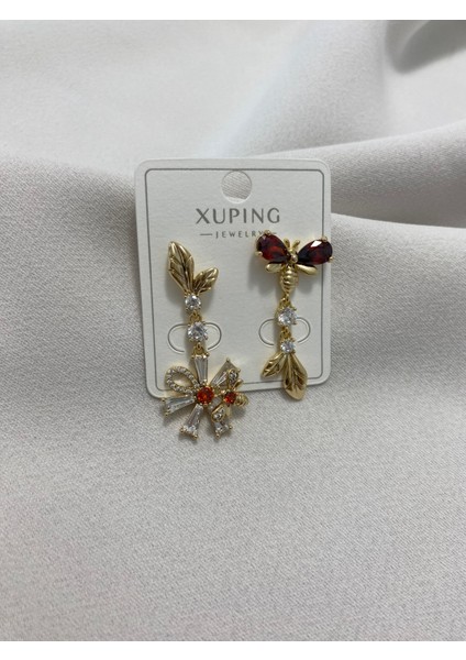 Xuping küpe 14K Altın Kaplama Hediyelik Suya Dayanıklı Kadın Küpe Gold Kırmızı Arılı Sallantılı Şık ve Modern Taşlı Zarif Küpe Parlak Görünüm Minimal Gold Günlük Kullanım Ideal