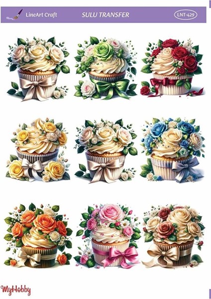 LNT429 Renkli Cupcake Desenli Açık Zemin Sulu Transfer 25*35 cm