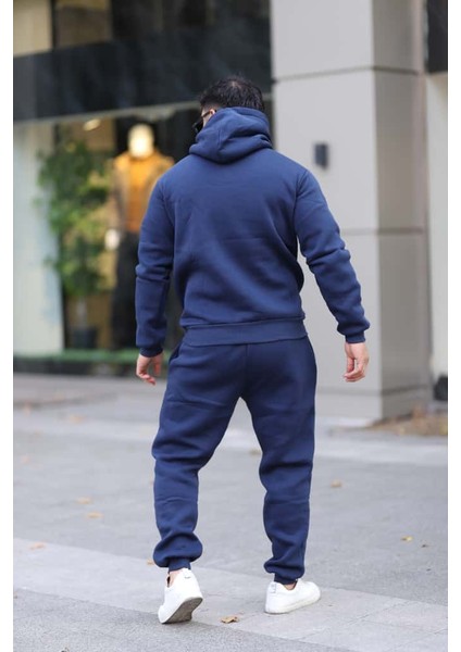 Erkek Unisex Kapüşonlu Kanguru Cepli Şardonlu 3 Iplik Kışlık Içi Polarlı Günlük Eşofman Takım indirimleri