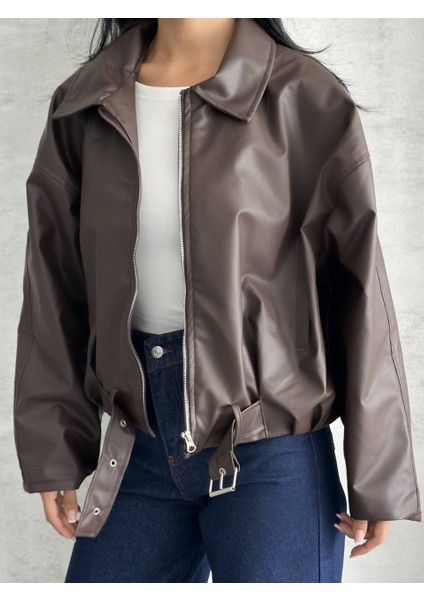 Kemer Detaylı Oversize Deri Ceket fiyatları