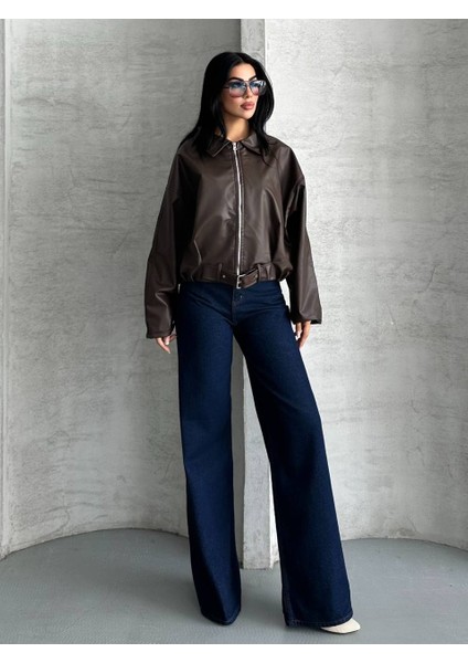 Kemer Detaylı Oversize Deri Ceket modelleri