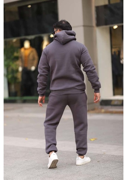 Erkek Unisex Kapüşonlu Kanguru Cepli Şardonlu 3 Iplik Kışlık Içi Polarlı Günlük Eşofman Takım indirimleri