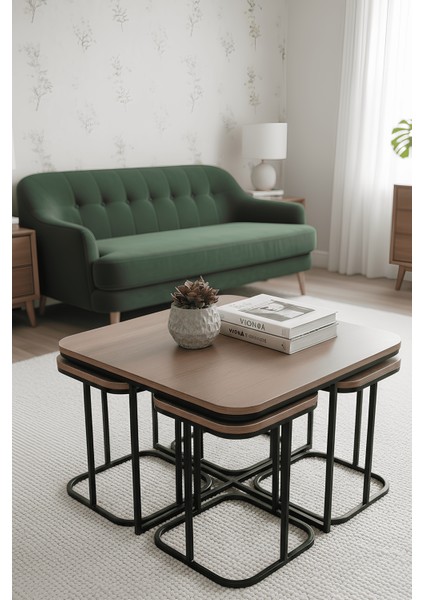 Afra 5'li Oval Kenar 4+1 Siyah Ayak Zigon Sehpa & Orta Sehpa fiyatları