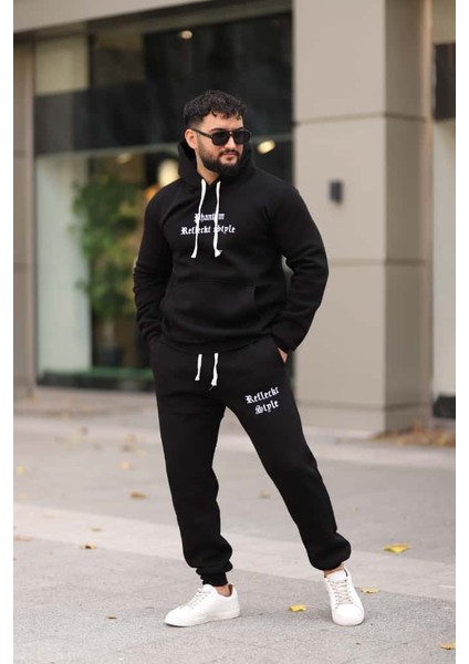 Erkek Unisex Kapüşonlu Kanguru Cepli Şardonlu 3 Iplik Kışlık Içi Polarlı Günlük Eşofman Takım fiyatları