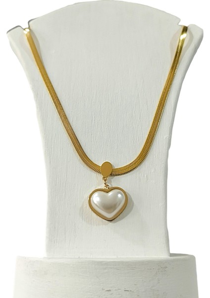 Çelik Bayan Kolye Bombe Inci Kalp Altın Renk fiyatları