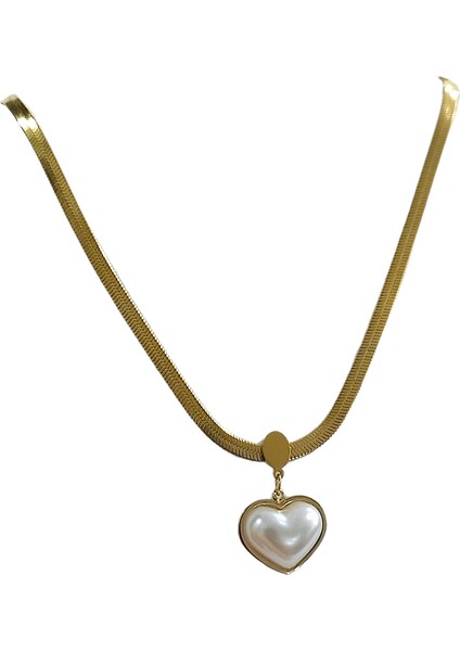 Çelik Bayan Kolye Bombe Inci Kalp Altın Renk modelleri