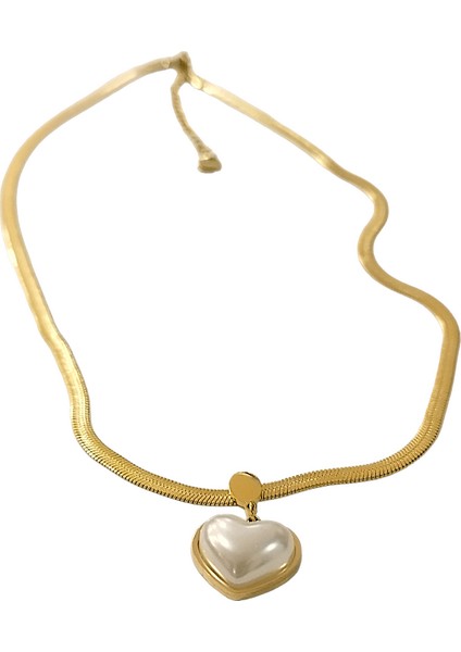 Çelik Bayan Kolye Bombe Inci Kalp Altın Renk fırsatları