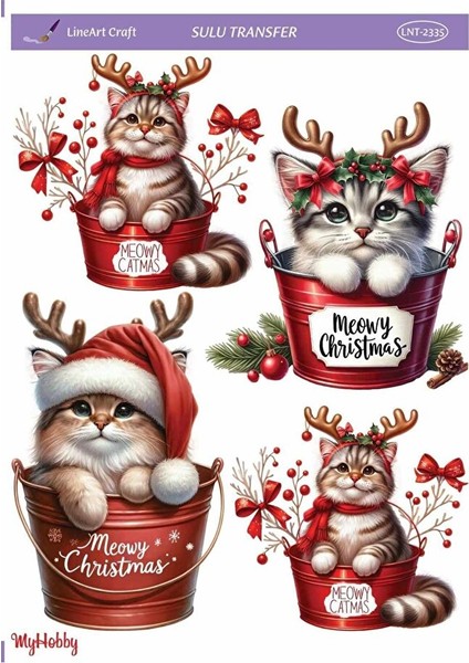 LNT2335 Kedi Desenli Açık Zemin Sulu Transfer 25*35 cm