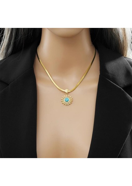 Çelik Italyan Zincirli Firuze Doğaltaşlı Bayan Altın Renk Kolye fiyatları