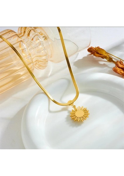 Çelik Italyan Zincirli Firuze Doğaltaşlı Bayan Altın Renk Kolye fırsatları