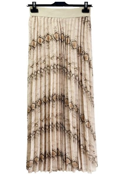 5465 Sentez Desenli Plise Şifon Yılan Desenli Etek