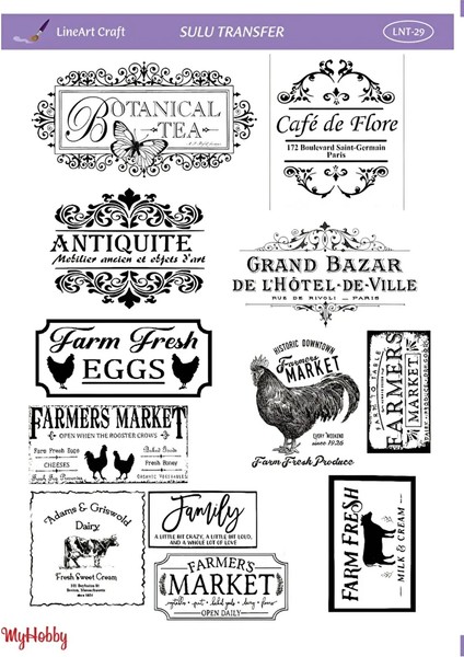 Lnt-29 Siyah Beyaz Kaligrafik Desenli Sulu Transfer 25*35 cm