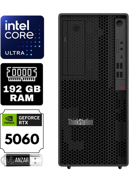 Thinkstation P2 Gen2 Intel Ultra 9 285K 192GB 1tb SSD Rtx 5060 8gb Freedos 750W Tower 30JQ003PTR-A31