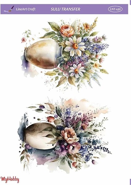 LNT430 Vazoda Çiçek Desenli Açık Zemin Sulu Transfer 25*35 cm