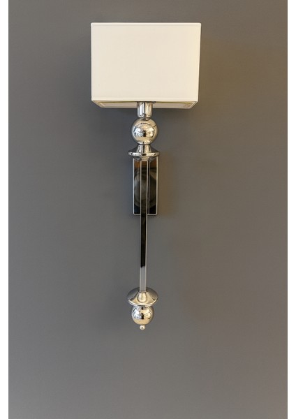 Neptün Krom Renk Aplik Kumaş Başlık Şık Pilli Duvar Apliği