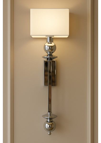 Neptün Krom Renk Aplik Kumaş Başlık Şık Pilli Duvar Apliği fiyatları