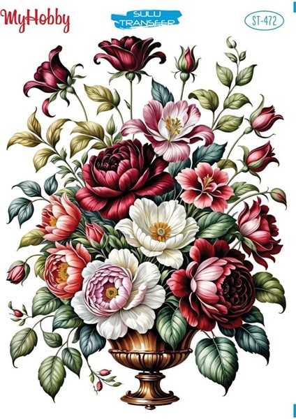 St 472 Vazoda Çiçek Demeti Sulu Transfer 25*35 cm