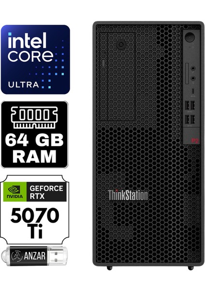 Thinkstation P2 Gen2 Intel Ultra 7 265 64GB 2tb SSD Rtx 5070TI 16GB Windows 11 Home 750W Tower 30JQ003PTR-A17