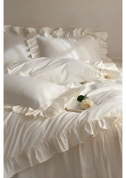 Tek Kişilik Organik Pamuklu Nevresim Seti Fırfır'lı Ekru modelleri