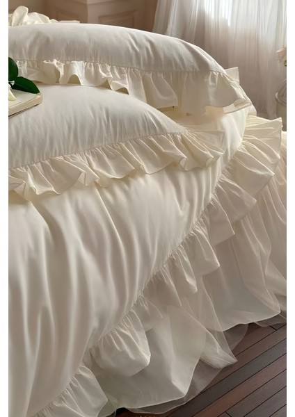 Tek Kişilik Organik Pamuklu Nevresim Seti Fırfır'lı Ekru fırsatları