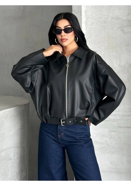 Kemer Detaylı Oversize Deri Ceket fırsatları