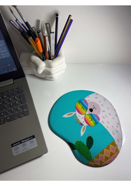 Gözlüklü Lama Desenli Renkli Bilek Destekli Mouse Pad