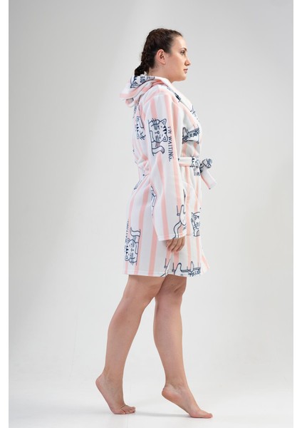 Kadın Büyük Beden Kapüşonlu Pembe Polar Sabahlık C5T8N1302 fiyatları