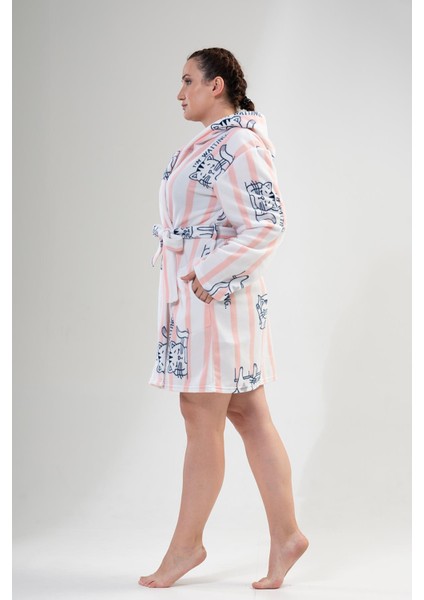 Kadın Büyük Beden Kapüşonlu Pembe Polar Sabahlık C5T8N1302 modelleri