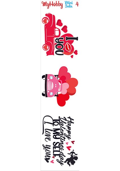 Sevgililer Gününe Özel Sulu Transfer, Aşk, Sevgi, Hobi 6*25 Cm, 4'lü Set fiyatları