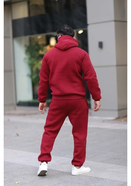 Erkek Unisex Kapüşonlu Kanguru Cepli Şardonlu 3 Iplik Kışlık Içi Polarlı Günlük Eşofman Takım indirimleri