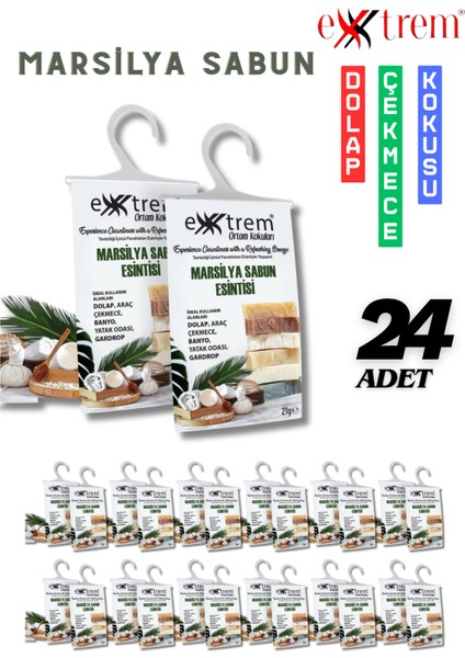 Marsilya Sabunu Dolap Kokusu 24'lü Set - Güve ve Neme Karşı - Çeyizlik ve Gardırop Için