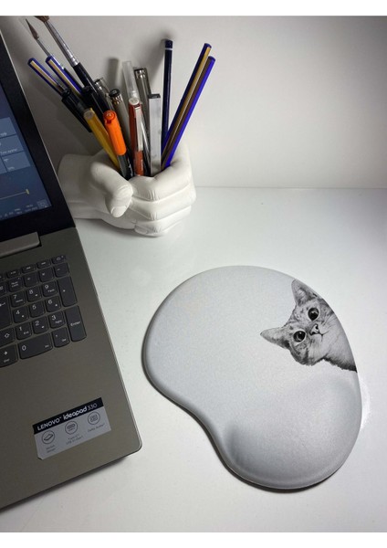 Siyah Beyaz Kedi Bilek Destekli Mouse Pad