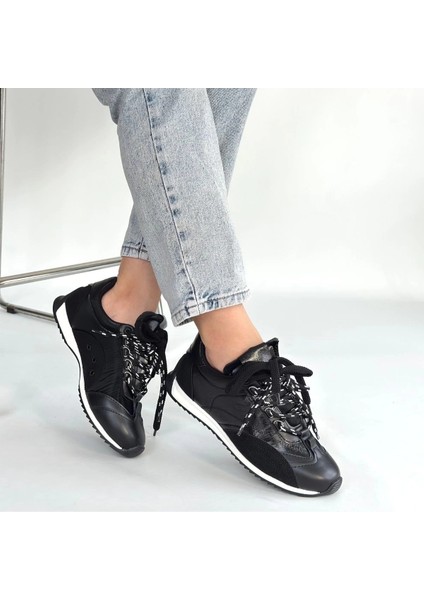 Ranu Siyah Cilt Paraşüt Detaylı Bağcıklı Spor Ayakkabı fırsatları
