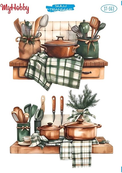 ST563 Rustik, Mutfak Desenli Açık Zemin Sulu Transfer 25*35 cm