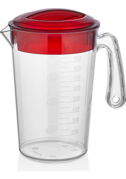 Kırılmaz Şeffaf Polikarbon Sürahi (1 Lt & 2 Lt) – Kırmızı Kapaklı, Ölçü Göstergeli, Cam Görünümlü modelleri
